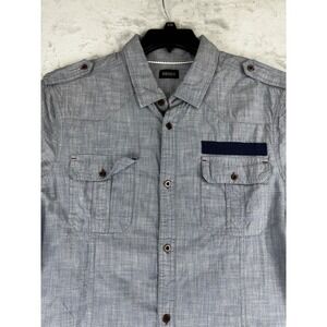 Buffalo David Bitton Large Shirt Mens Grey Short Sleeve Button Down Excellent